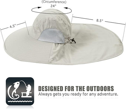 Outdoor Sun Hat for Men with 50+ UPF Protection Safari Cap Wide Brim Fishing Hat with Neck Flap, for Dad