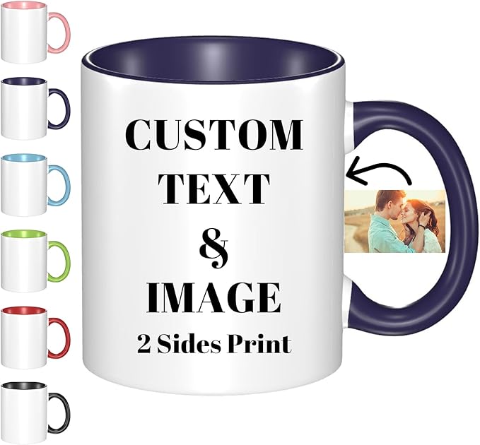 Personalized Coffee Mug Design Your Own Custom with Photo Text Logo Novelty Customized Gifts for Anniversary Birthday Christmas, for Dad, Mom, Husband, Wife 11oz Both Sides Print, Navy
