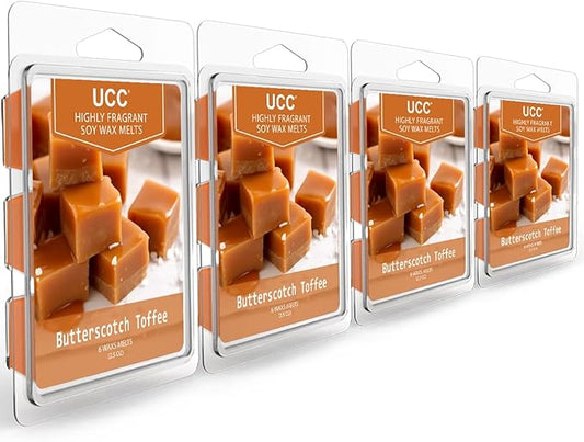 UCC Plant Based Natural Wax Melts, Strong Fragrance, Long Lasting Premium Soy Scented Melts Cubes, Wax Melts Tarts, Colored Wax Melt - 4 Pack, Butterscotch Toffee