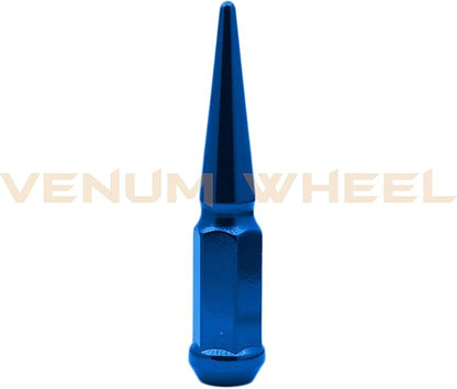 (6) Blue Spike Lug Nuts 12x1.5 Thread Pitch  Fits Aftermarket Wheels Acorn Seat with Tall Socket for Removal 4.5" Solid Piece