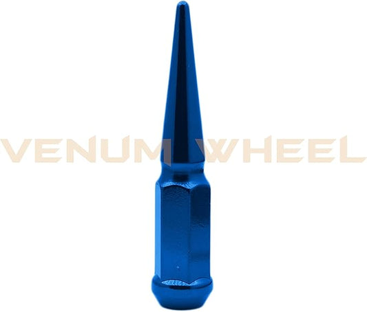(6) Blue Spike Lug Nuts 12x1.5 Thread Pitch  Fits Aftermarket Wheels Acorn Seat with Tall Socket for Removal 4.5" Solid Piece