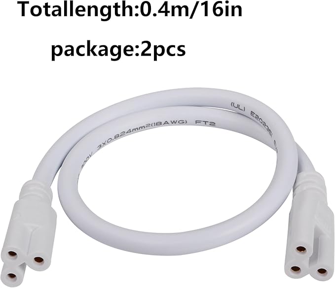 SinLoon UL-LP Certification T5 T8 LED Lamp Connecting Wire Ceiling Lights Daylight LED Integrated Tube Cable Linkable Cords for LED Tube Lamp Holder Socket Fittings with Cables(16IN0.4M,2-Pack)