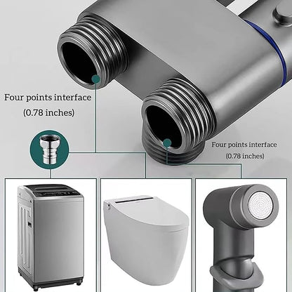 1-In-2-Out Dual Control Valve, 1-In-2-Out Washing Machine and Toilet Faucet, Dual Control Valve for Bidet, Bathroom Faucet Double Handle Dual Control with Pull Out Sprayer (Black)