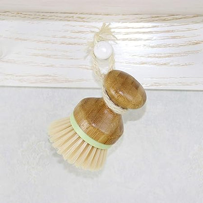 1 Pack Dish Brush Vegetable and Fruit Brush with Bamboo Handle and Detachable Woven Lanyard