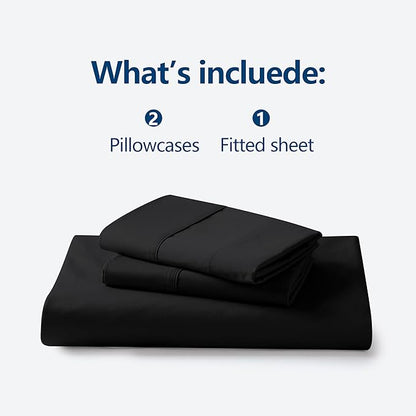 Zaizaihome 600 Thread Count Fitted Sheet Queen Size, 100 Egyptian Cotton, 3-Piece Set (1 Fitted Sheet, 2 Pillowcases), Sateen Weave, Ultra Soft Breathable,16" Deep Pocket Bed Sheet, Black