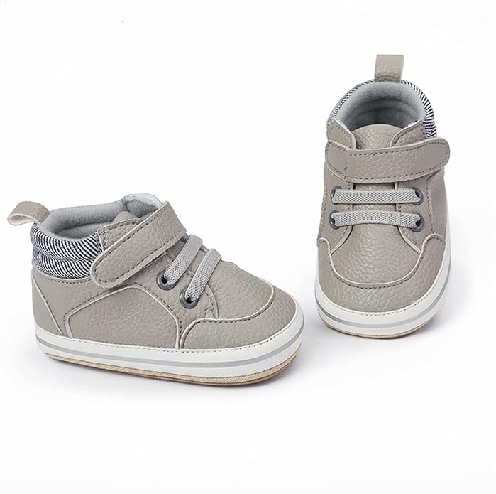 SOFMUO Baby Boys Girls High Top Ankle PU Leather Sneakers Soft Rubber Sole Infant Moccasins Newborn Oxford Loafers Anti-Slip Toddler Wedding Uniform Dress Shoes