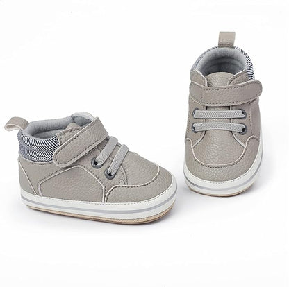 SOFMUO Baby Boys Girls High Top Ankle PU Leather Sneakers Soft Rubber Sole Infant Moccasins Newborn Oxford Loafers Anti-Slip Toddler Wedding Uniform Dress Shoes