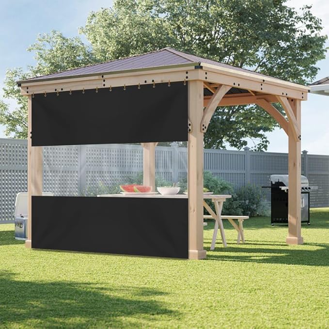 Covers  All Outdoor Curtains for Patio Waterproof, 18 oz PVC Polyester Tear and UV Resistant Clear Panel Curtain Featuring Rust-Free Grommets, Ideal for Patios, and Pergola (8' H x 10' W Feet, Black)