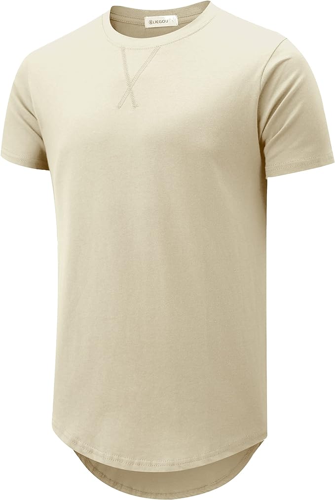 KLIEGOU Mens 100 Cotton Hipster Hip Hop Longline Crewneck T-Shirt Pre - Shrunk S-4XL