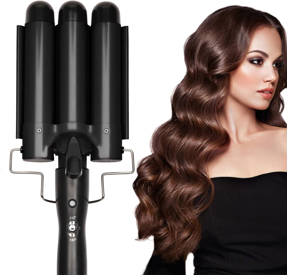 Dopheuor 2024 Newest 3 Barrel Curling Iron Jumbo 1.25 inch (32mm) Hair Curling Wand Crimper Instant Heating Adjustable Hair Curler with 2 Temperature Control, Black (Cosmetic Scratches) ( Product has scratches on it. )