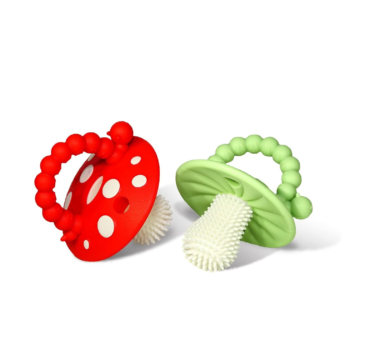 RaZbaby Soft Silicone Infant & Baby 3M+ Teether Toy Massaging Bristles Teething Relief Pacifier - Soothes Sore Gums - Hands-Free & Easy-to-Hold Chompy Teether, BPA Free (only Green)