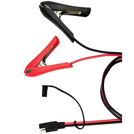 1 FT Battery Clip-on Crocodile Clamps to SAE Connector, 14AWG Solar Charger Extension Cable/Power Supply Aux Adapter/Red & Black Connecting Alligator Clips Charging Wire