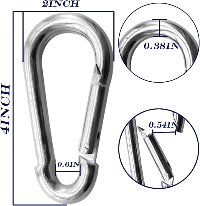 30Pack Heavy Duty Spring Snap Hooks 4Inch, 38Au Carabiner Clips for Swing, Large Steel Chain Quick Links Safety Buckle Connector for Hammock Fitness Gym Outdoor Boating, M10 Snap Hook Carabiners