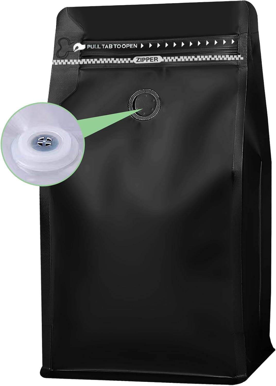 REMTAP Coffee Bags with Valve(50pcs,12 oz,3/4 lb) balck High Barrier Aluminumed Foil Flat Bottom Standing Coffee Beans Storage Bags,Reusable Heat Sealable Side Zipper Pouches for Home or Store