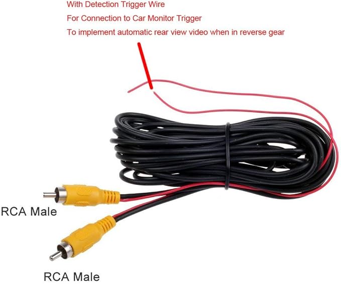Car RCA CAR Reverse REVERSING Rear View Parking Camera Video Cable with Detection Wire Reverse Trigger Lead (6 Meters20FT)
