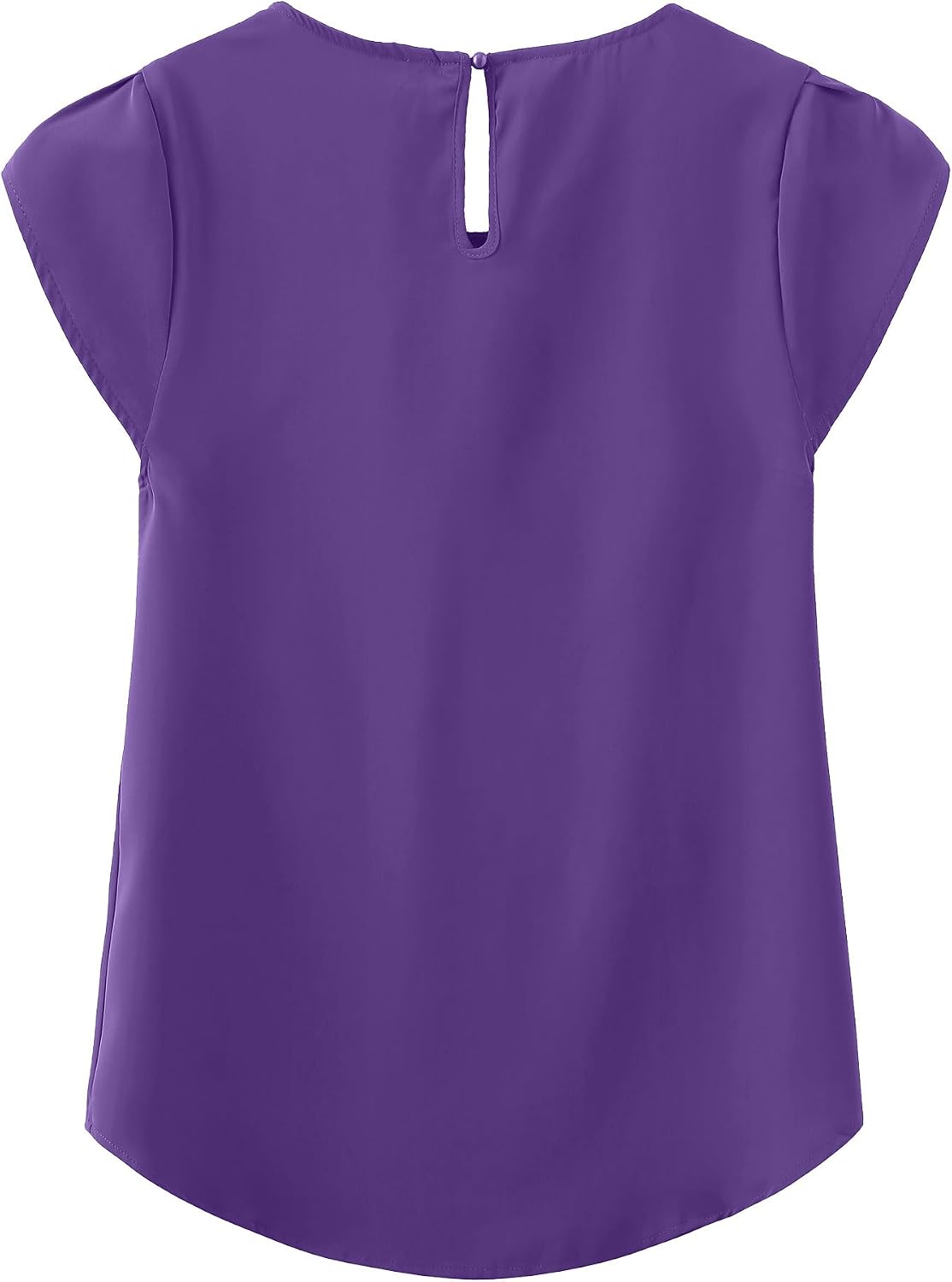 TASAMO Women's Casual Round Neck Basic Pleated Top Cap Sleeve Curved Keyhole Back Chiffon Blouse.