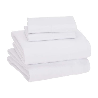 Basics 4 Piece Bed Sheet Set, 100 Cotton Jersey, Includes Super Soft, Flat and Fitted Sheets, Pillowcase, King, White, Solid