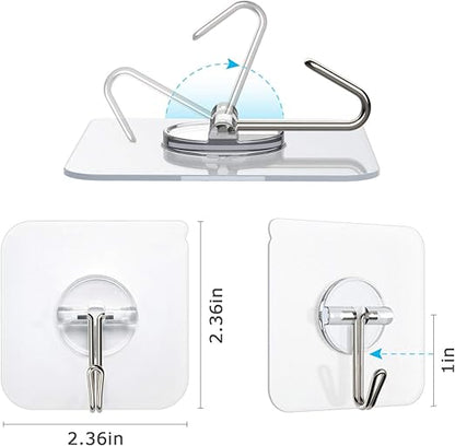 Adhesive Hooks, Removable Wall Hooks 13 LB Ceiling Hooks Transparent Seamless Hooks Waterproof and Oil Proof for Cabinet Kitchen Bathroom Ceiling Office Window 10 Pack