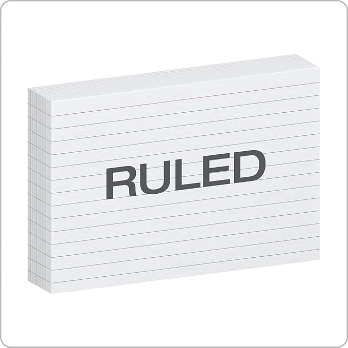 Index Ruled Cards, 100 Pack, 3x5 Index Cards, Ruled On Front, White - 1 Pack Of 100 Cards - Ruled