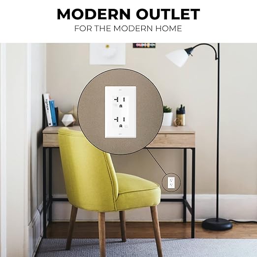 Tania Wiring Devices Decorator Duplex Receptacle Outlet, Tamper-Resistant, Commercial Grade, 20A 125V, Self-Grounding, 2-Pole, 3-Wire, 1 Pack - White, UL Listed