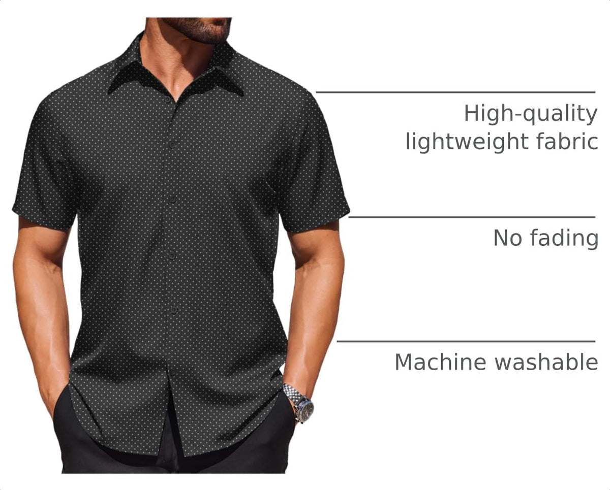 COOFANDY Mens Wrinkle Free Dress Shirt Polka Dot Short Sleeve Button Down Business Casual Shirts.