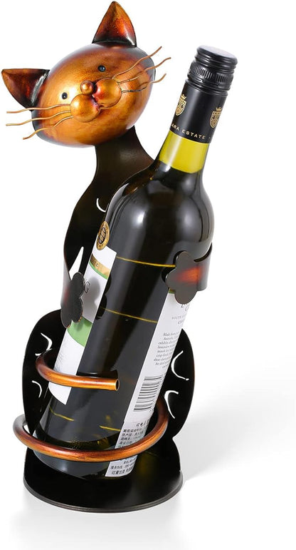 Tooarts Cat Shaped Wine Holder Wine Rack shelf Metal Sculpture Practical Home decoration Crafts