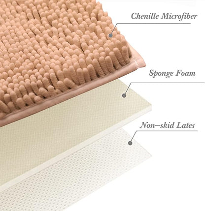 Non-Slip Bath Rug,Extra Soft Microfiber Bedroom Shag Carpet with Anti-Slip Backing,WaterDust Absorbent Fast Dry Shower Mat,Sound Insulated Stairs Pad,Machine Washable (Camel,12 x 19 Inches)