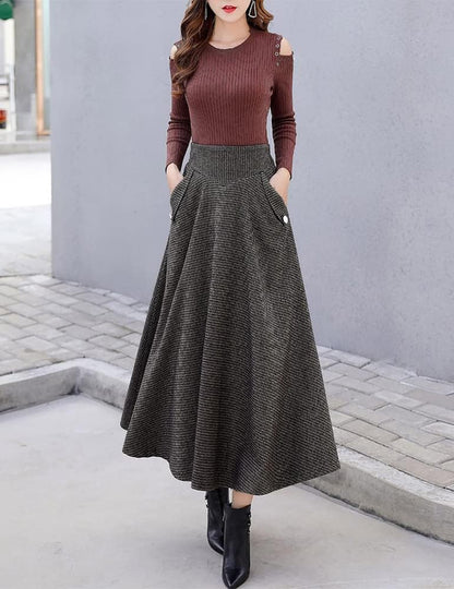 Kinghua Womens Wool Plaid Skirt Fall Winter High Waisted Bodycon Pencil Skirt.