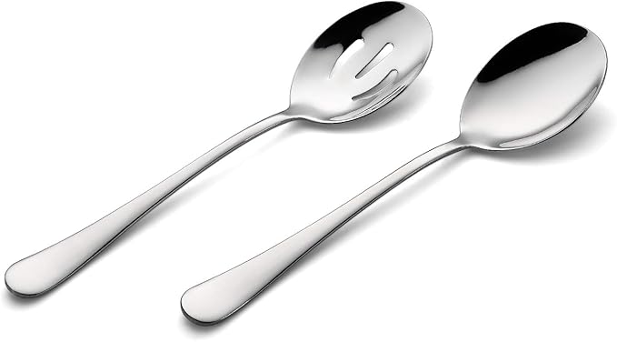AOOSY 2 Pieces Stainless Steel Flatware Serving Sets, 8.7-Inch Long Handle Slotted Spoons and Serving Spoons for Buffet, Banquet, Cooking, and Kitchen