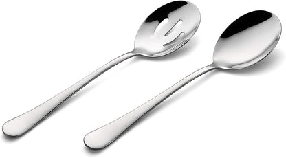 AOOSY 2 Pieces Stainless Steel Flatware Serving Sets, 8.7-Inch Long Handle Slotted Spoons and Serving Spoons for Buffet, Banquet, Cooking, and Kitchen