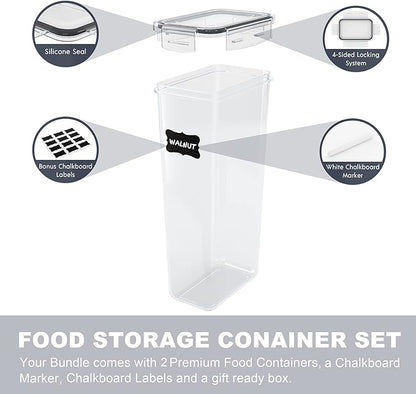 Pasta Containers, 2 Pk 2.8L Airtight Food Storage Containers, Spaghetti Containers for Pantry Organization and Storage, Kitchen Storage Containers for Noodles, Plastic Canisters with Durable Lids