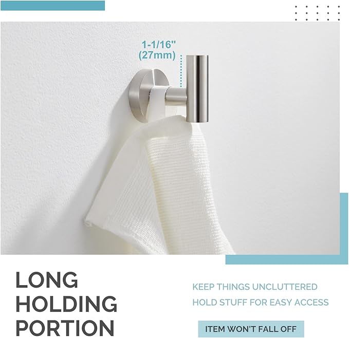 Angle Simple Robe Towel Hook, SUS 304 Stainless Steel Bathroom Hand Towel Coat Hook for Wall, Brushed Nickel
