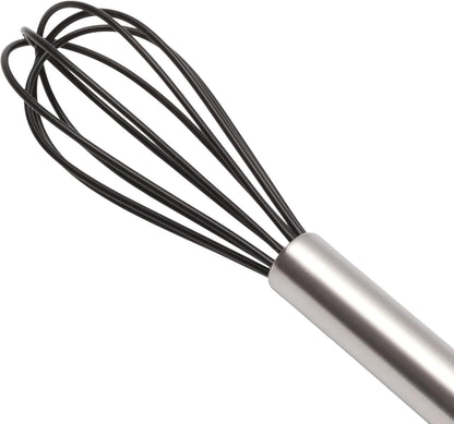 Generic 1Pcs Whisk 8" Black Wire Whisk Hand Wash Stainless Steel Silicone Black Silver Tone 21x5x5cm