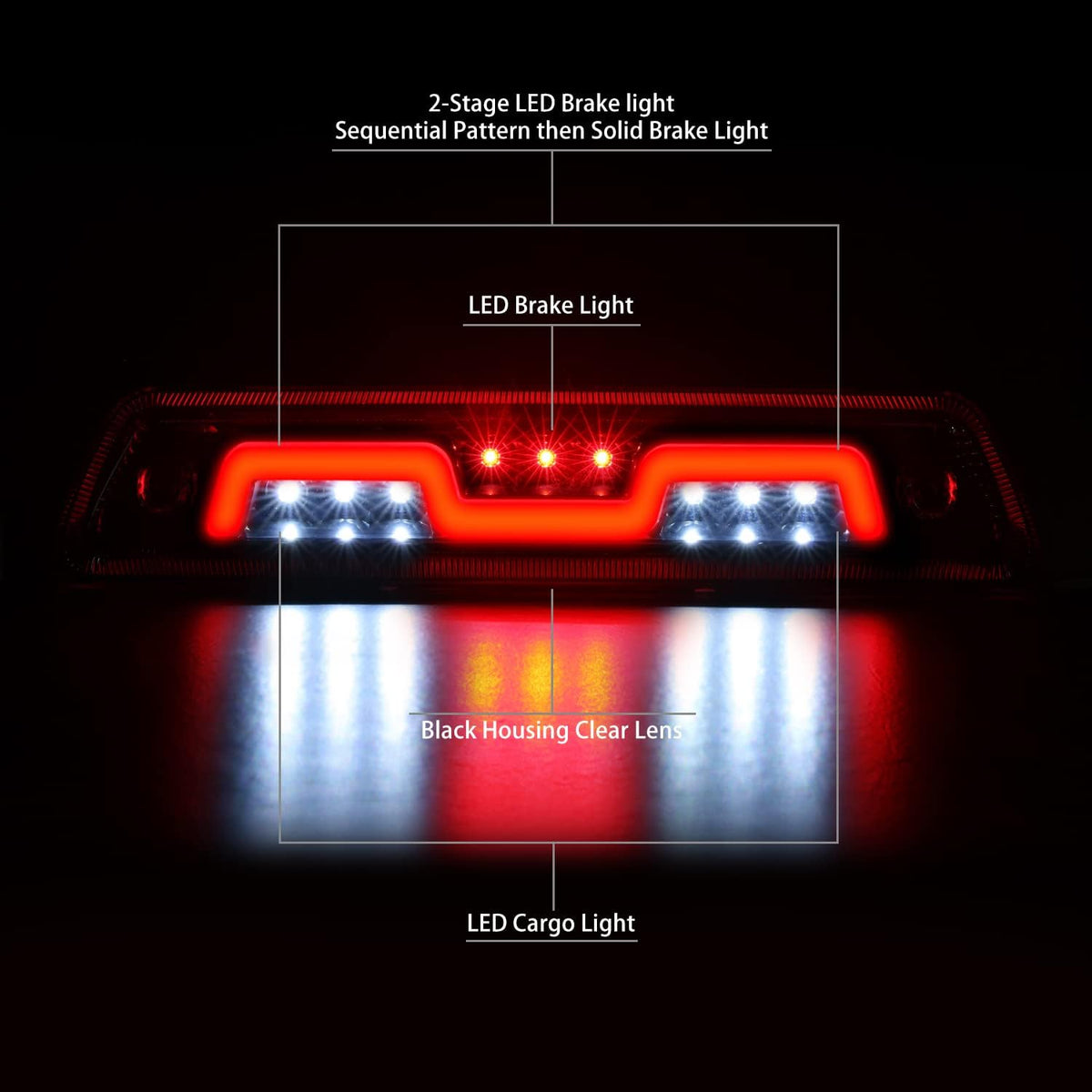 3BL-ZTL-010-CH CLear Lens LED 2-Stage Sequential 3rd Brake Light Compatible with 09-14 F-150/10-14 Mark LT, Excludes SVT Raptor & Models W/Hill Descent Control