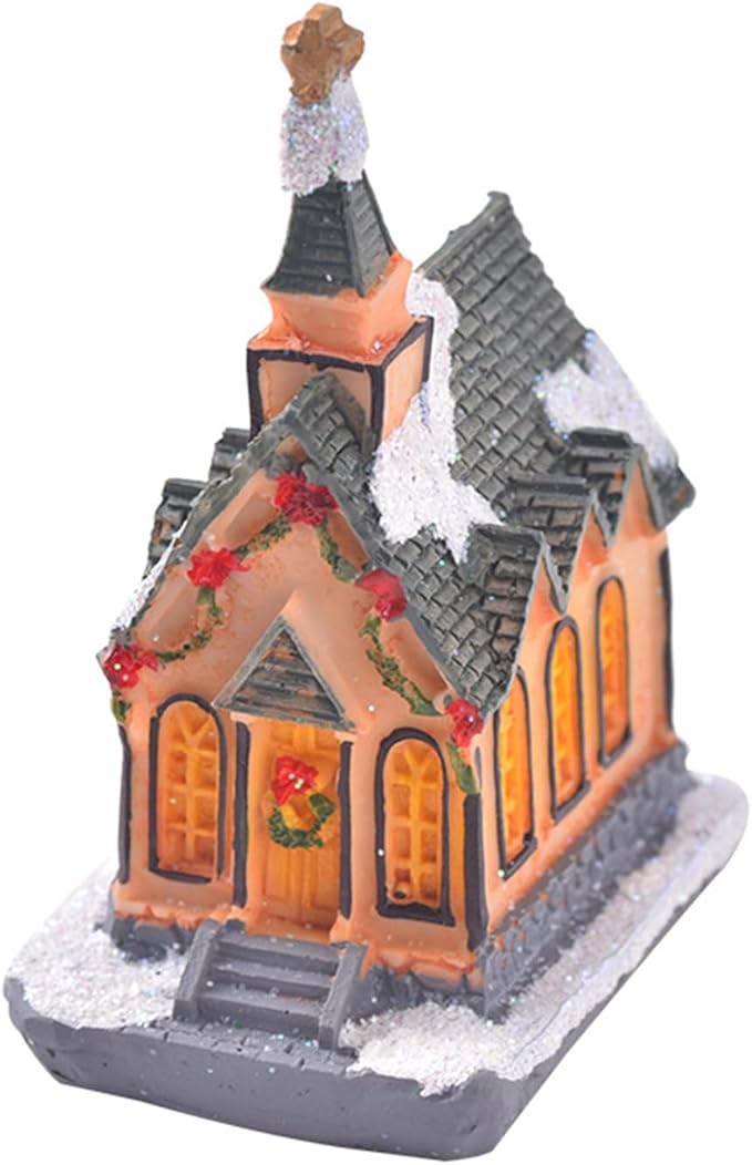 Christmas Resin House LED Snow Village House for Holiday Children Gifts Decoration Crafts Collectible Villa Town Animated Winter Wonderland Ornament (1PCS, B)
