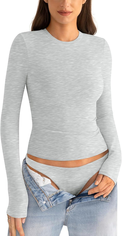 EasyGala Women's Cotton Long Sleeve Crew Neck Fitted Shirt