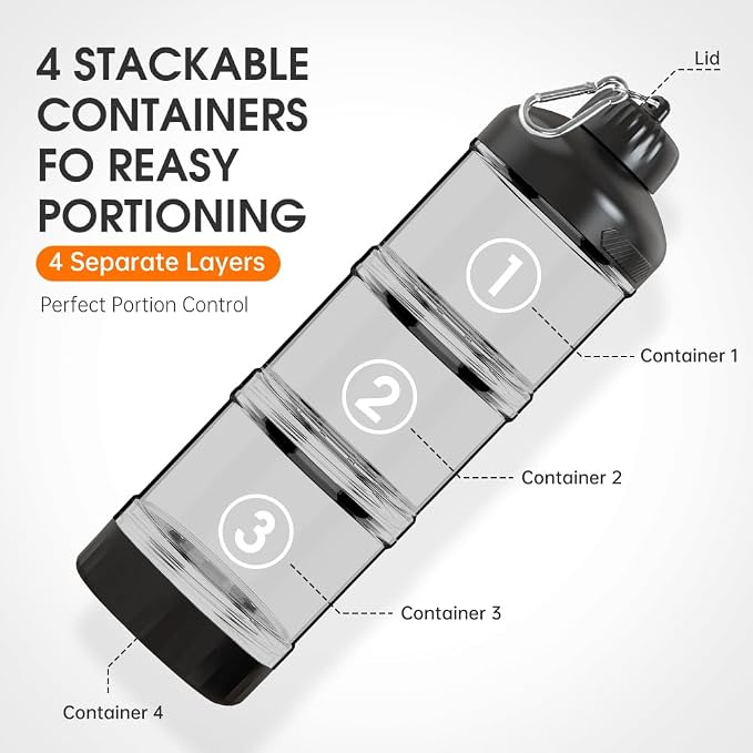 BYLWORKOUT 3-Layer Protein Powder Container with Funnel and Keychain