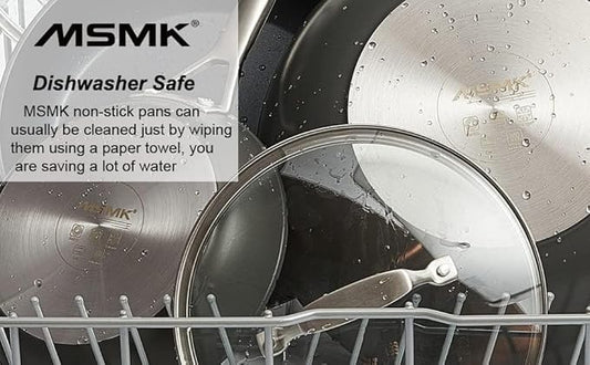 MSMK Non Stick Pans Set 7-Piece, 8, 10, 12 Inch Frying Pans and 12 Inch Induction Wok with Tempered Glass Lids, PRO Heat Distribution, Stay-Cool Handles, Oven Safe 700F, Compatible with All Cooktops