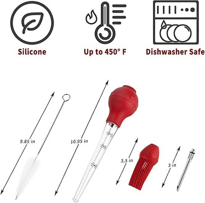JY COOKMENT Turkey Baster with Barbecue Basting Brush, Baster Syringe for Home Baking and Roaster Turkey, Include Detachable Food Grade Silicone Bulb, Meat Injector Needle and Cleaning Brush