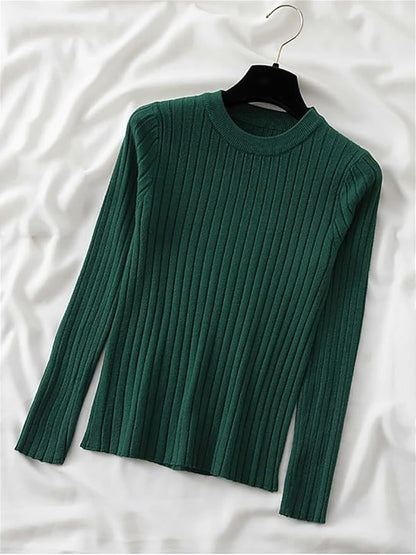 Knit Soft Jumper Tops Autumn Winter O-Neck Pullovers Sweaters Long Sleeve Slim-Fit Tight Sweater