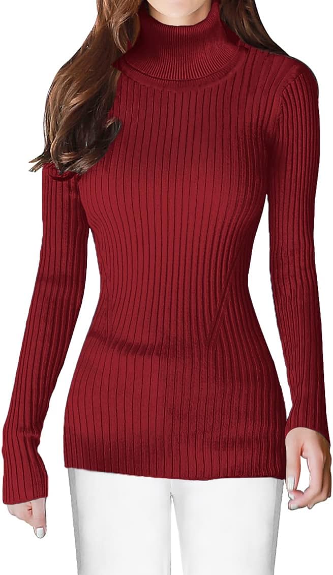 v28 Turtleneck Ribbed Sweaters for Women Cute Sexy Knitted Warm Fitted Sweater.