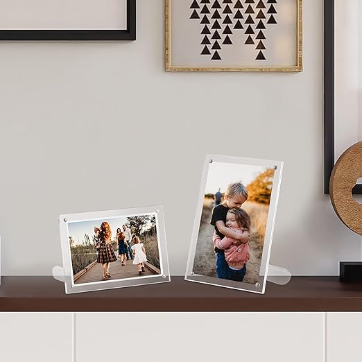 Picture Frame, 5x7 Acrylic Magnetic, Clear, Tabletop Display, Postcard, Family Friends Photos (1 Pack)