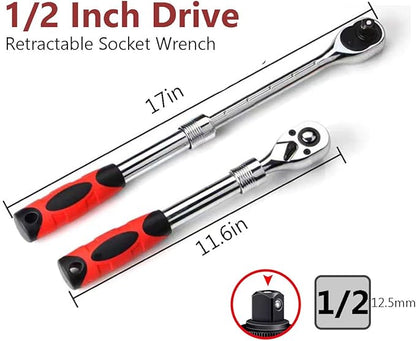 12-Inch Drive Extendable Ratchet Wrench,12" Drive 72-Tooth Quick-release Retractable Socket Wrench Reversible