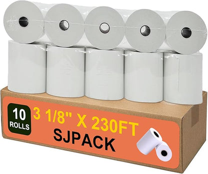 Thermal Paper 3 1/8 x 230ft Pos Receipt Paper, 10 Rolls Cash Register Roll TM-T88 T-20 T-90 SRP-350 370