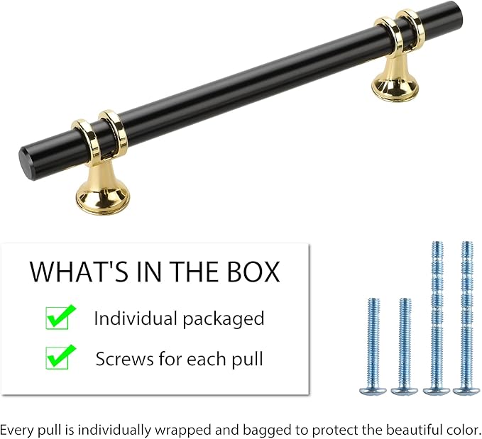 Rergy Cabinet Handles Drawer Pulls and Knobs, 10Pack Black and Gold 5inch Hole Center, Kitchen Hardware for Dresser Handle Zinc Alloy Furniture Pull