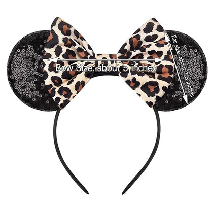 RAZKO Minnie Mouse Ears Headband, Sequin Mickey Ears for Women Girls Hair Accessories (Leopard)
