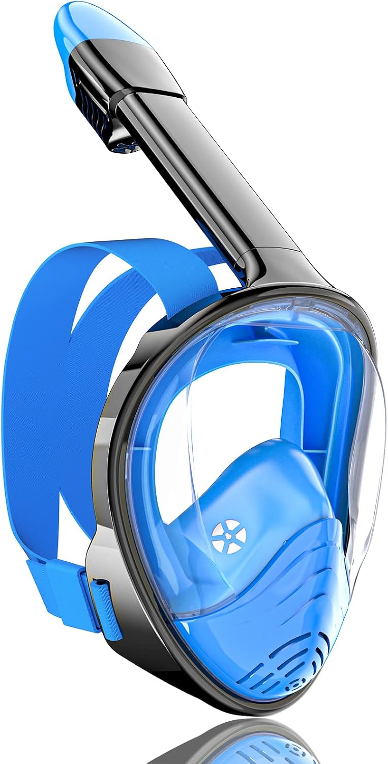 QingSong Full Face Snorkel Mask for Adults, Snorkeling Gear with Camera Mount, 180 Degree Panoramic View Snorkel Set Anti-Fog Anti-Leak