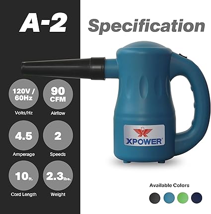 XPOWER A-2 Airrow Pro Electric Air Duster for Dusting, Drying, Inflating, Car Detailing, Computer, Leaf Blowing, 90 CFM, 7 Nozzles+2 Brushes, High Performance Motor, Eco-Friendly, Jet Black