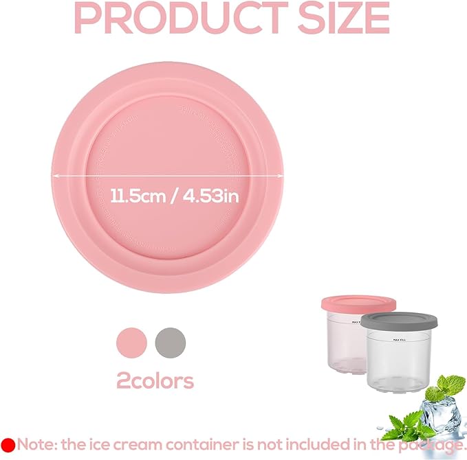 Ice Cream Tub Cover, Silicone Ice Cream Deluxe Pint Replacement Round Cover For Freezer, Food Storage Containers Cups Cans Lid for Ninja Creami NC301 NC300 NC299AMZ Series Ice Cream Maker Accessories