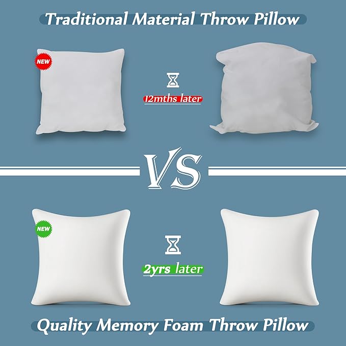 AM AEROMAX 16 16 Throw Pillow Memory Foam Pillow Insert - Square Accent Pillow for Decorative Cushion Bed Couch Sofa - Non-Deforming Over Time